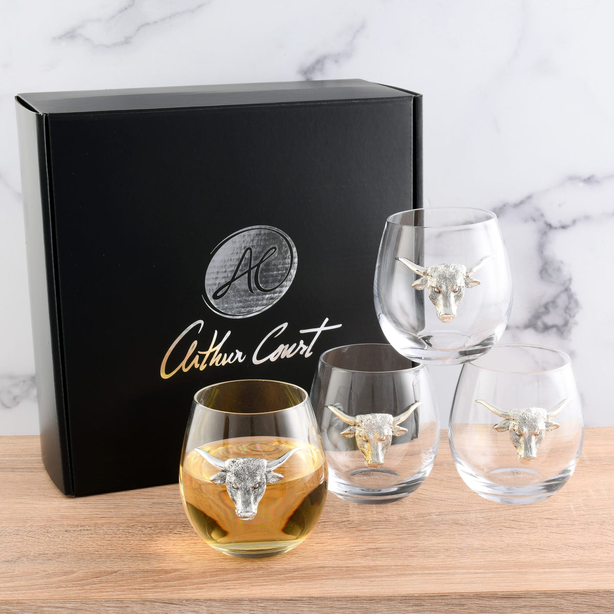 Arthur Court Wine Glasses / Stemware Longhorn Stemless Wine Glasses - Set of 4