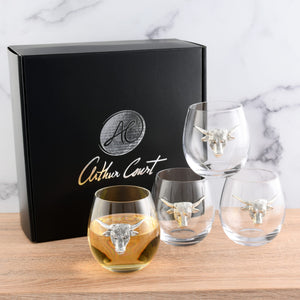 Arthur Court Wine Glasses / Stemware Longhorn Stemless Wine Glasses - Set of 4