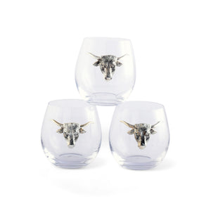 Arthur Court Wine Glasses / Stemware Longhorn Stemless Wine Glasses - Set of 4