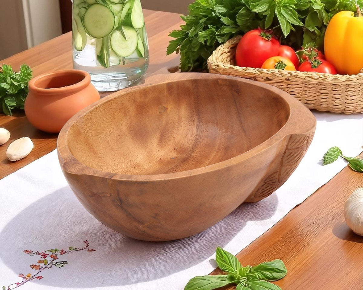 Arthur Court Wood Bowls / Boards Acorn Shape Acacia Wood Salad  Bowl Large