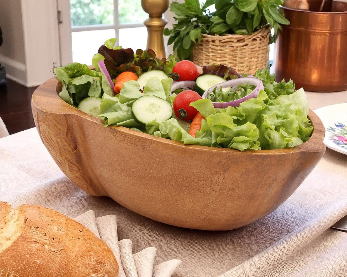Arthur Court Wood Bowls / Boards Acorn Shape Acacia Wood Salad  Bowl Large