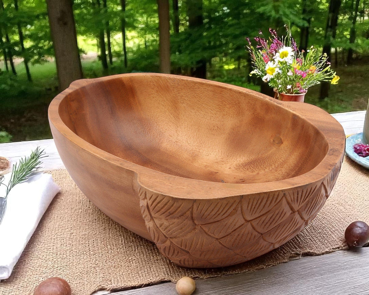 Arthur Court Wood Bowls / Boards Acorn Shape Acacia Wood Salad  Bowl Large
