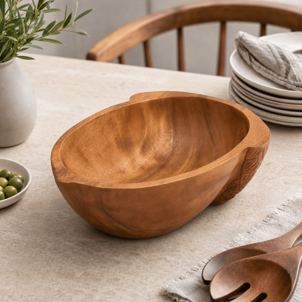 Arthur Court Wood Bowls / Boards Acorn Shape Acacia Wood Salad  Bowl Large