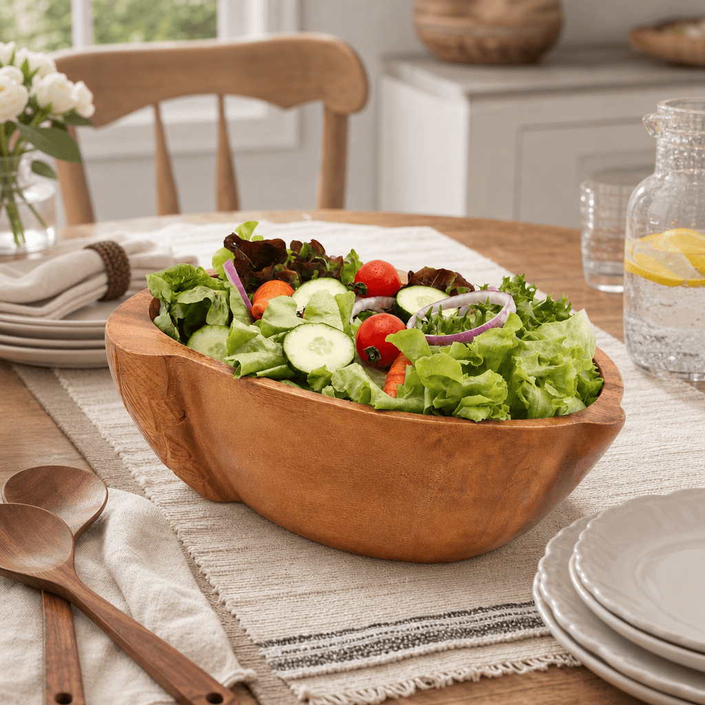 Arthur Court Wood Bowls / Boards Acorn Shape Acacia Wood Salad  Bowl Large