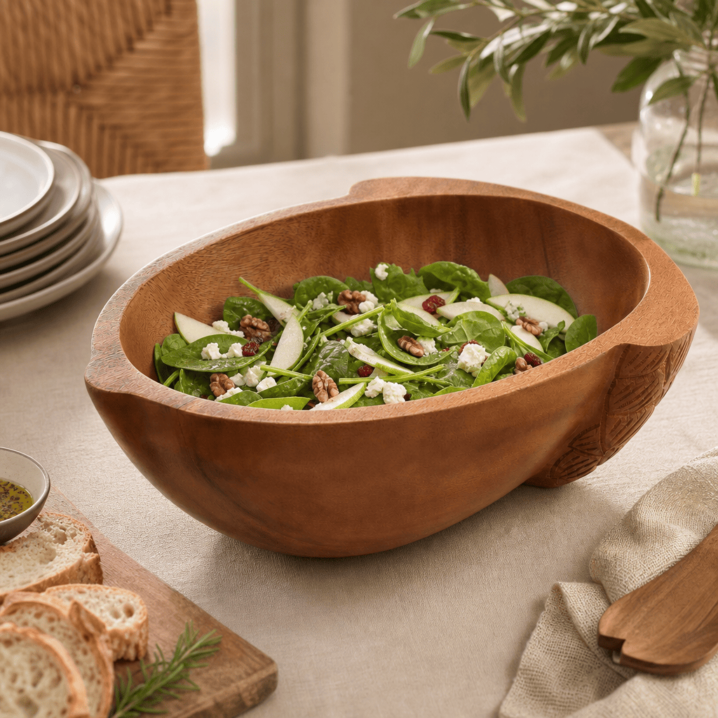Arthur Court Wood Bowls / Boards Acorn Shape Acacia Wood Salad  Bowl Large