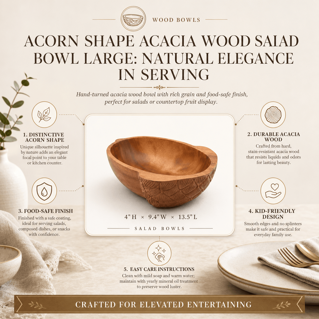 Arthur Court Wood Bowls / Boards Acorn Shape Acacia Wood Salad  Bowl Large