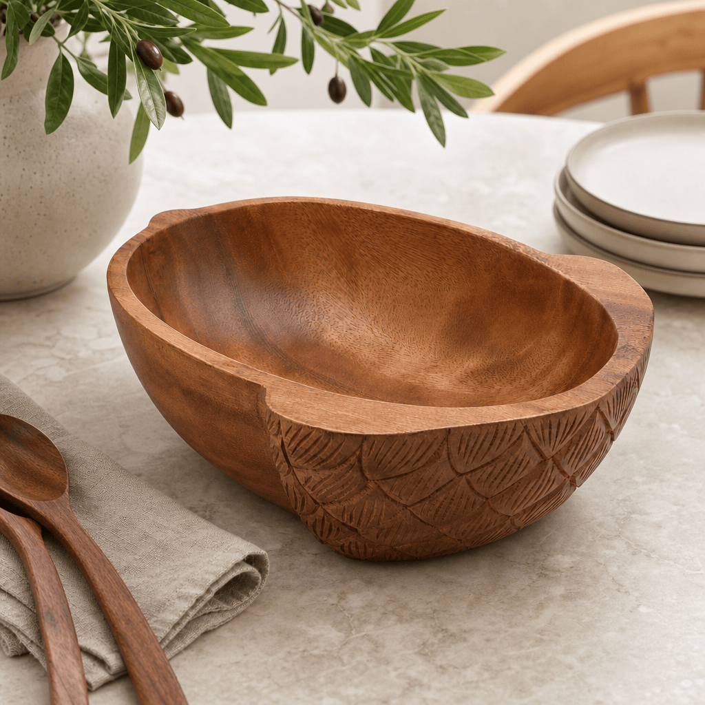 Arthur Court Wood Bowls / Boards Acorn Shape Acacia Wood Salad  Bowl Large