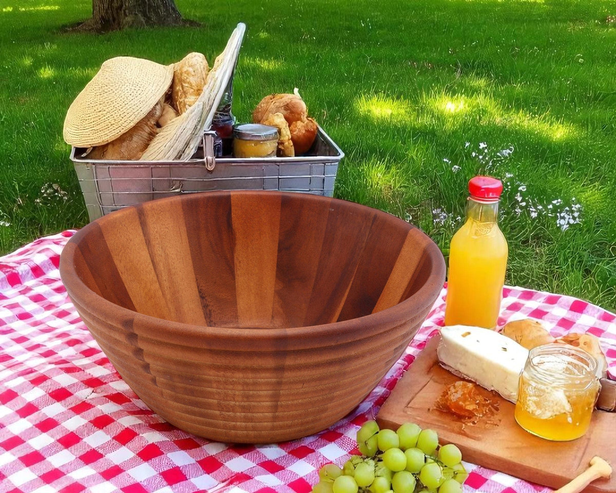 Arthur Court Wood Bowls / Boards Bee Hive Style Wooden Acacia Salad Bowl Large