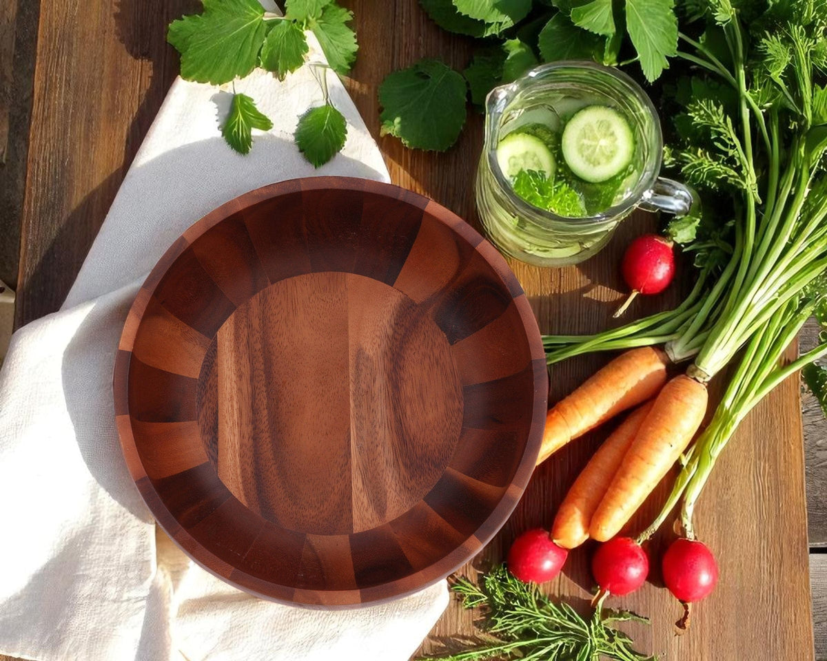 Arthur Court Wood Bowls / Boards Bee Hive Style Wooden Acacia Salad Bowl Large