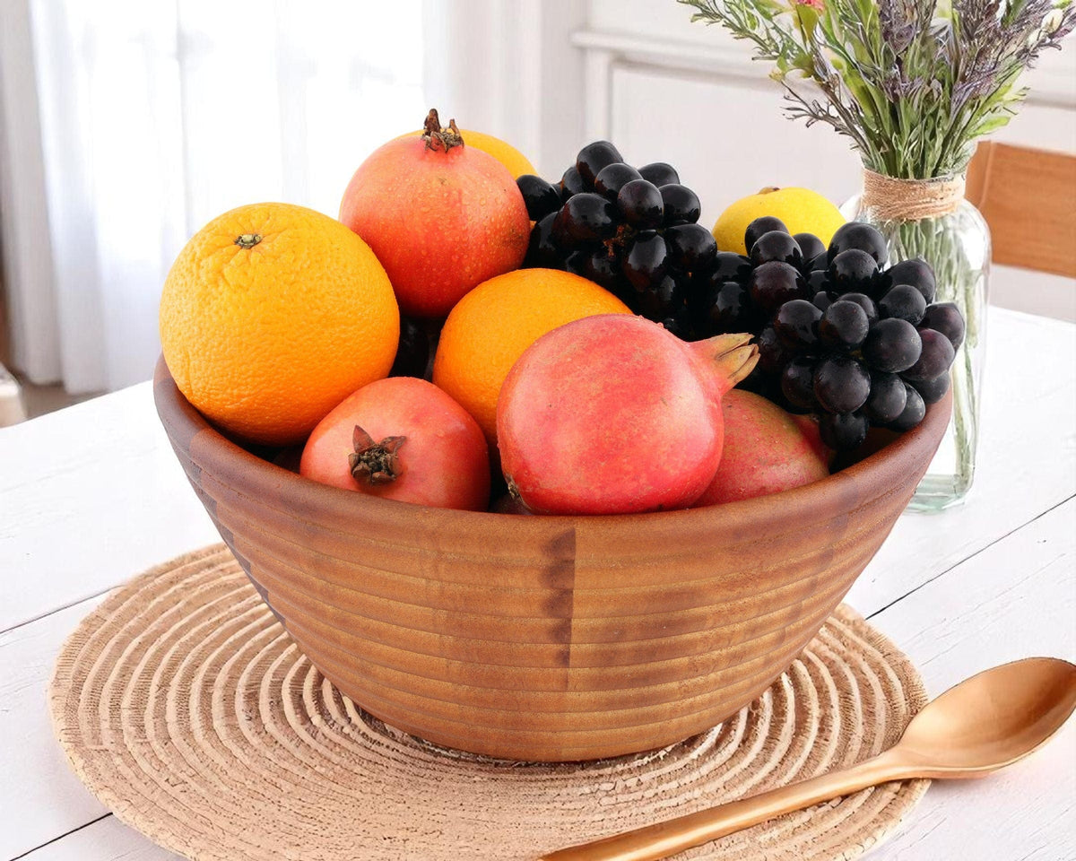 Arthur Court Wood Bowls / Boards Bee Hive Style Wooden Acacia Salad Bowl Large