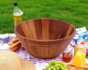 Arthur Court Wood Bowls / Boards Bee Hive Style Wooden Acacia Salad Bowl Large
