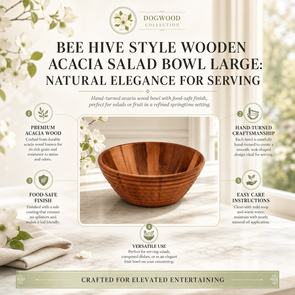Arthur Court Wood Bowls / Boards Bee Hive Style Wooden Acacia Salad Bowl Large