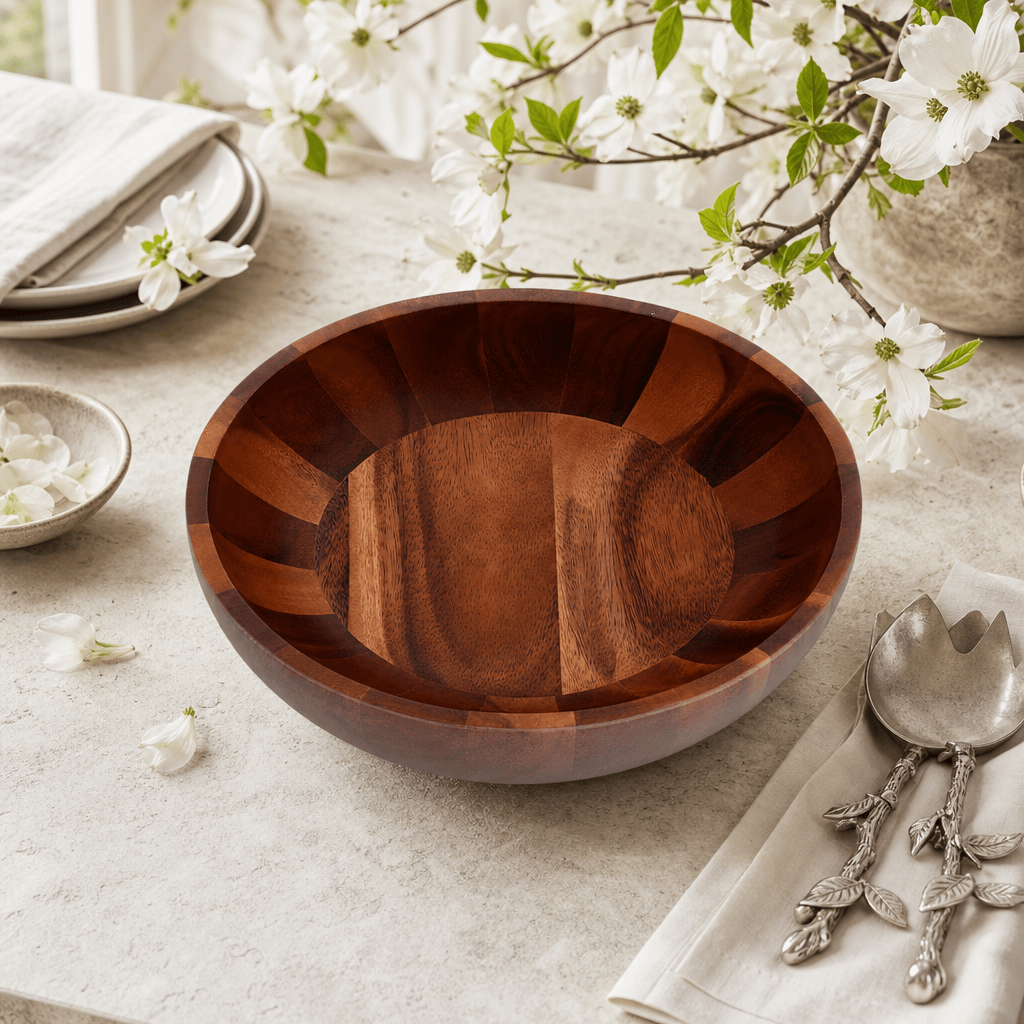 Arthur Court Wood Bowls / Boards Bee Hive Style Wooden Acacia Salad Bowl Large