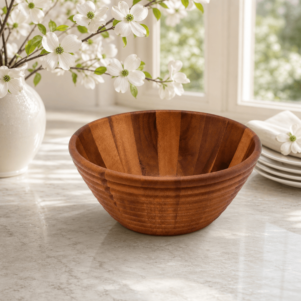 Arthur Court Wood Bowls / Boards Bee Hive Style Wooden Acacia Salad Bowl Large
