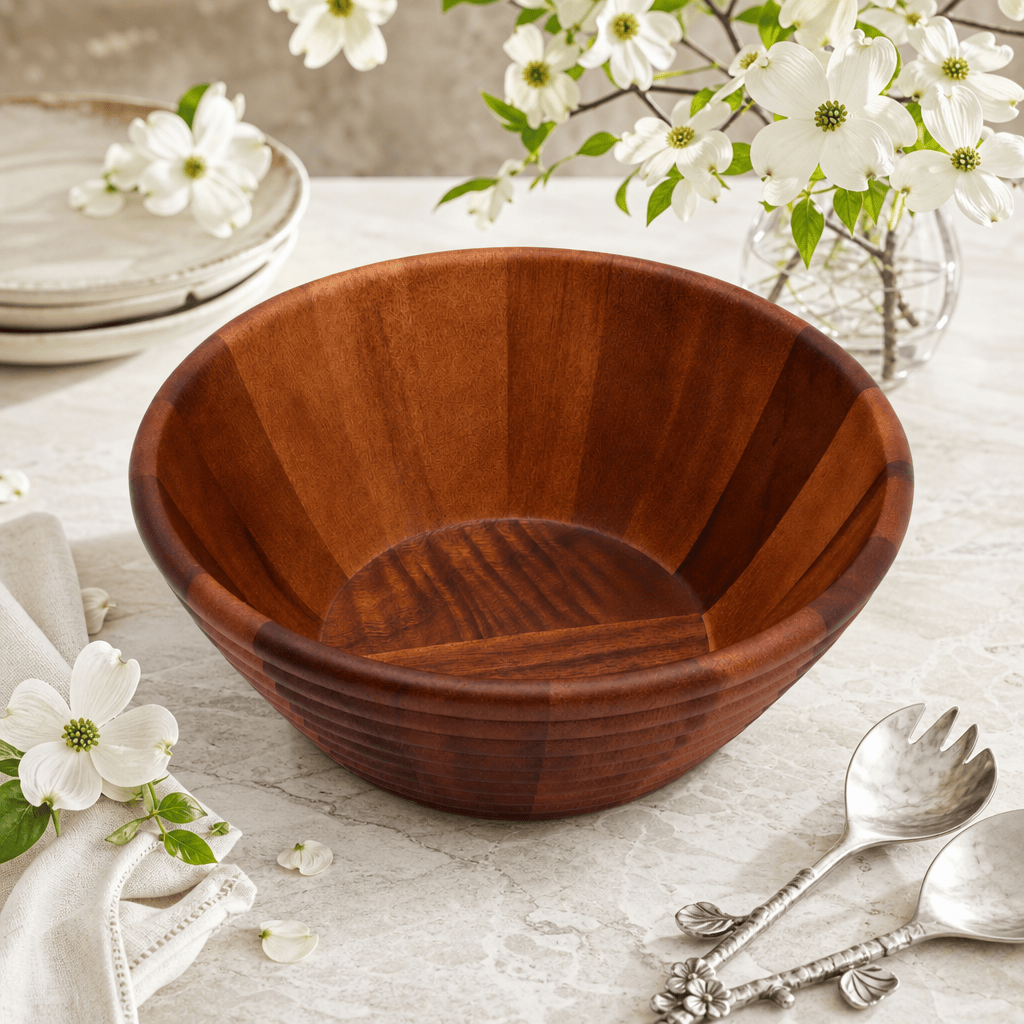 Arthur Court Wood Bowls / Boards Bee Hive Style Wooden Acacia Salad Bowl Large