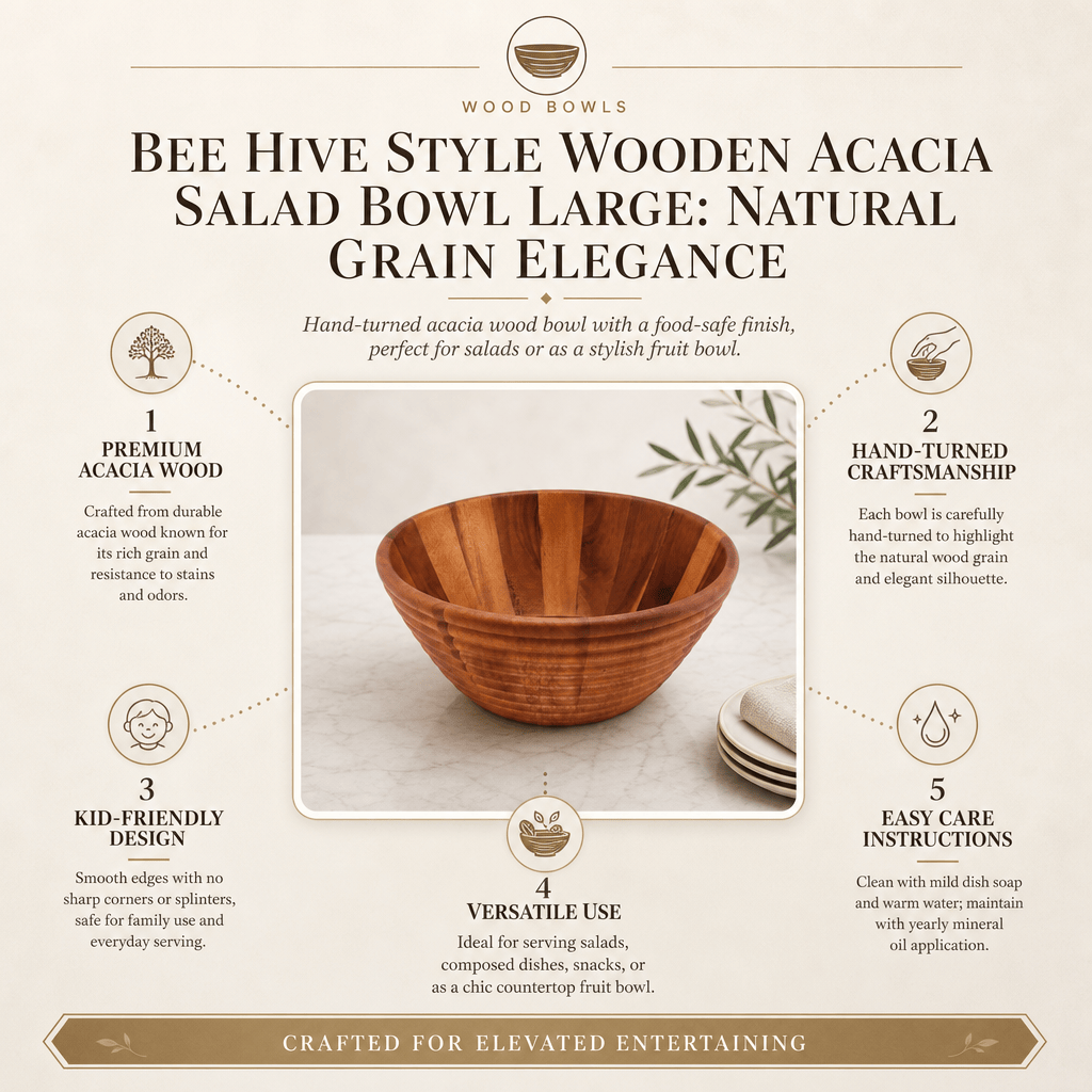 Arthur Court Wood Bowls / Boards Bee Hive Style Wooden Acacia Salad Bowl Large