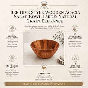 Arthur Court Wood Bowls / Boards Bee Hive Style Wooden Acacia Salad Bowl Large