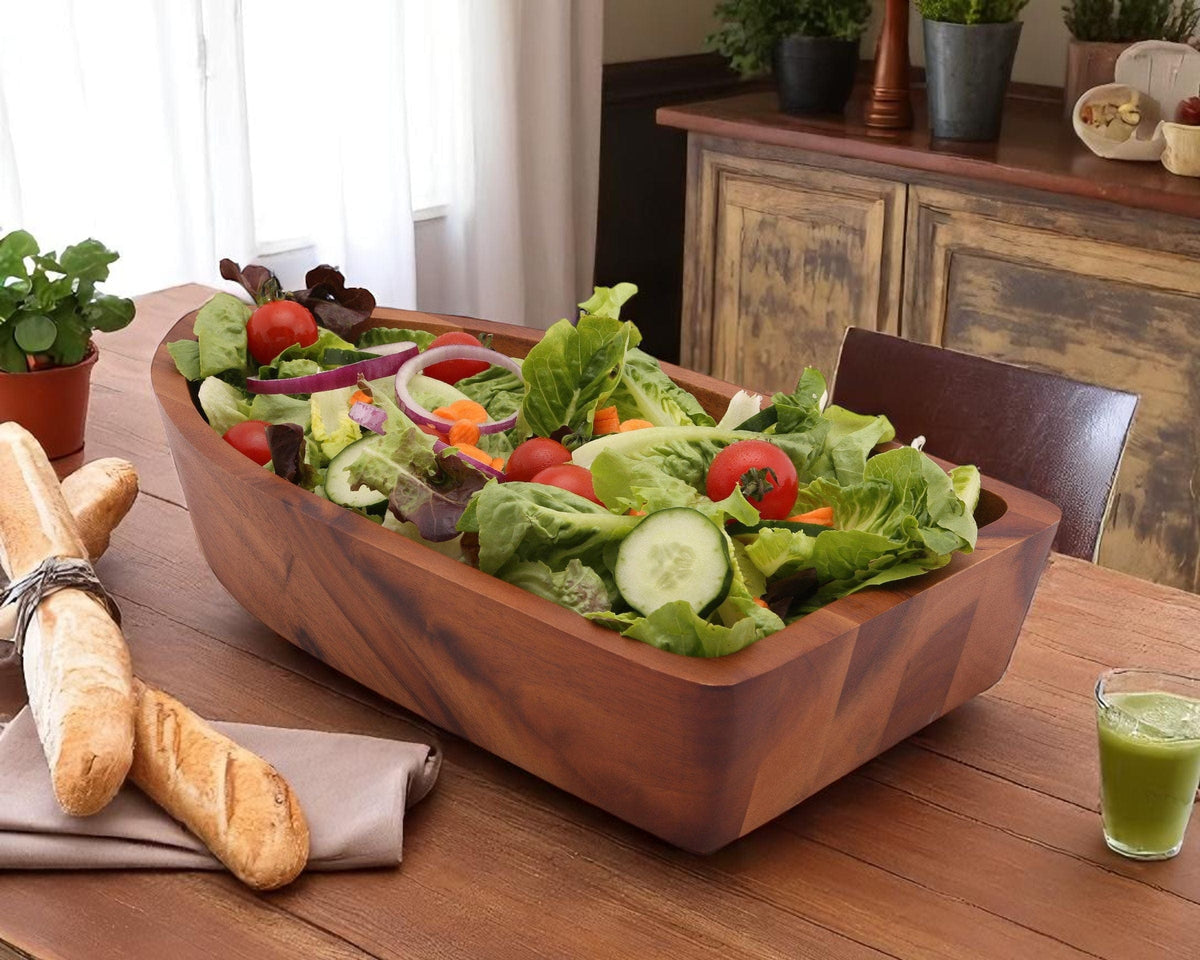 Arthur Court Wood Bowls / Boards Boat Shape Acacia Wood Salad Bowl Large