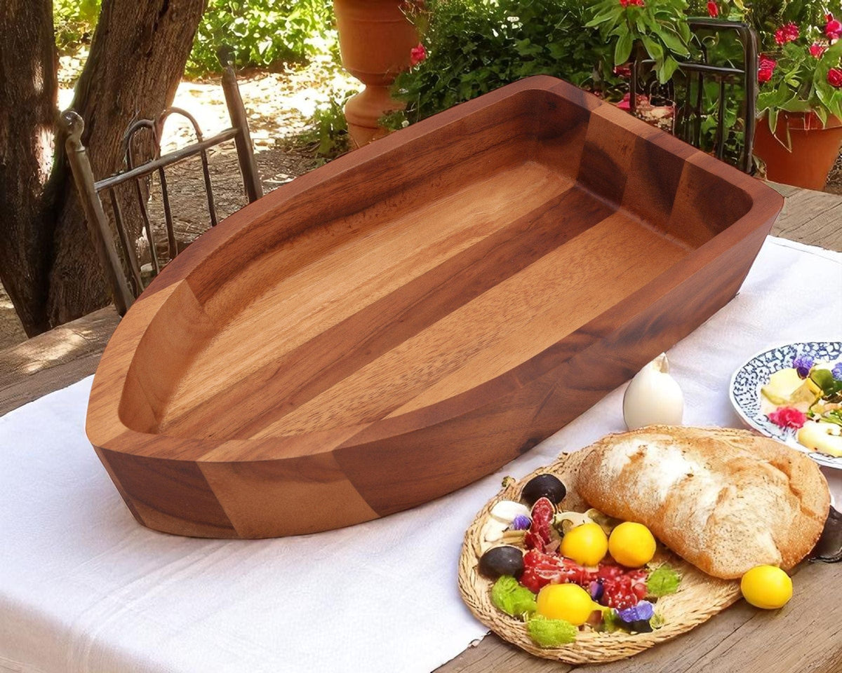 Arthur Court Wood Bowls / Boards Boat Shape Acacia Wood Salad Bowl Large