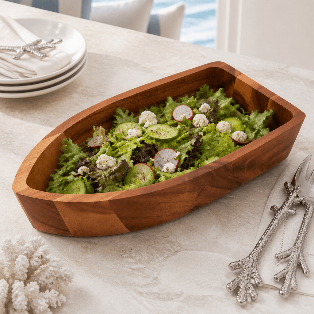 Arthur Court Wood Bowls / Boards Boat Shape Acacia Wood Salad Bowl Large