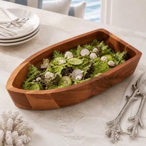 Arthur Court Wood Bowls / Boards Boat Shape Acacia Wood Salad Bowl Large