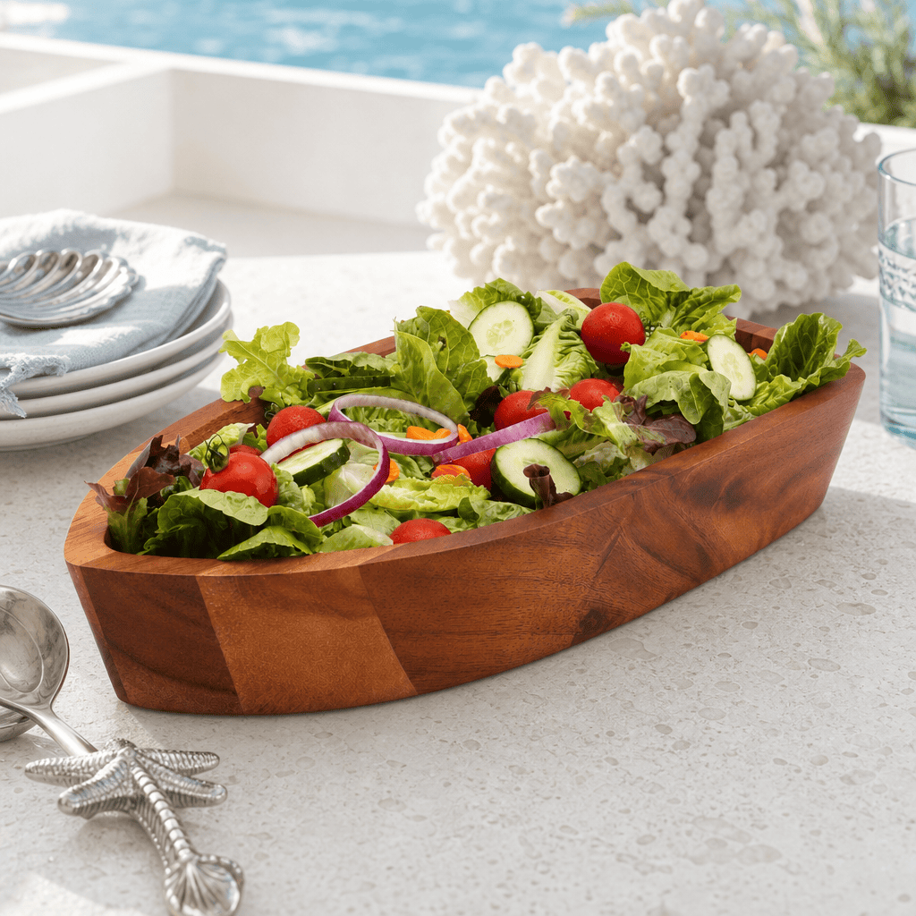Arthur Court Wood Bowls / Boards Boat Shape Acacia Wood Salad Bowl Large