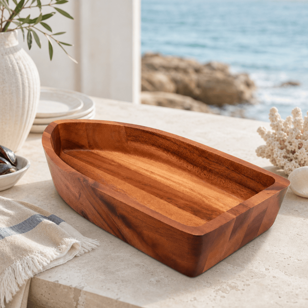 Arthur Court Wood Bowls / Boards Boat Shape Acacia Wood Salad Bowl Large