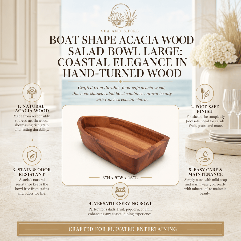 Arthur Court Wood Bowls / Boards Boat Shape Acacia Wood Salad Bowl Large