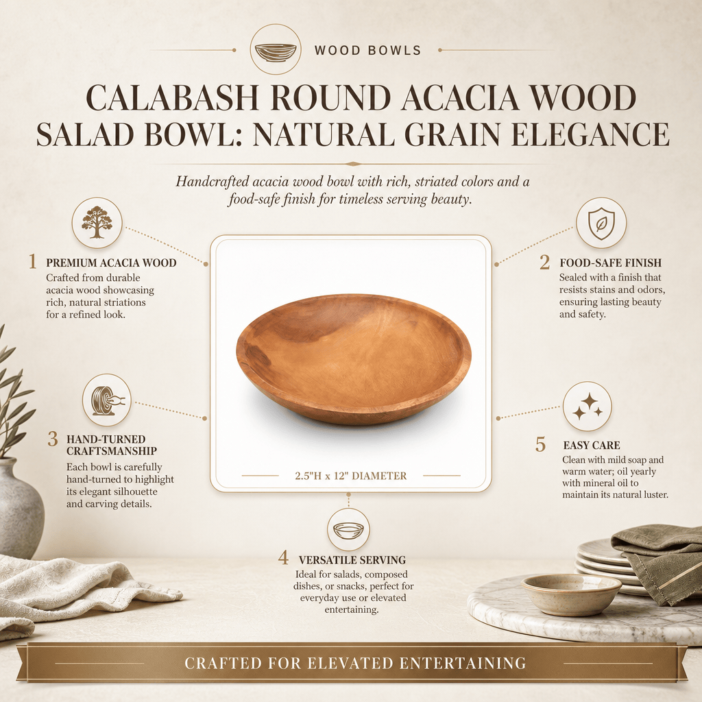 Arthur Court Wood Bowls / Boards Calabash Round Acacia Wood Salad  Bowl