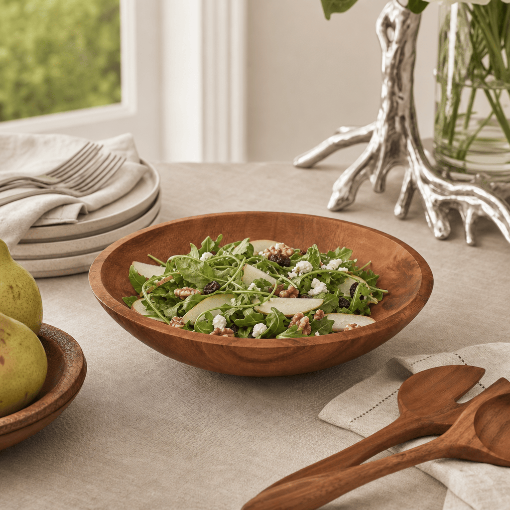 Arthur Court Wood Bowls / Boards Calabash Round Acacia Wood Salad  Bowl