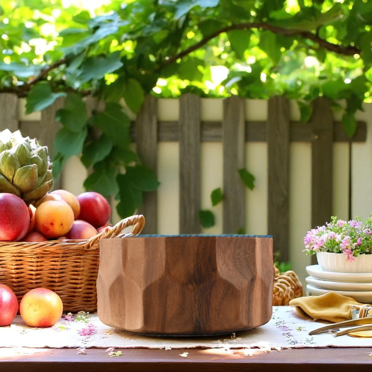 Arthur Court Wood Bowls / Boards Diamond Pattern Large Acacia  Wood Salad Bowl