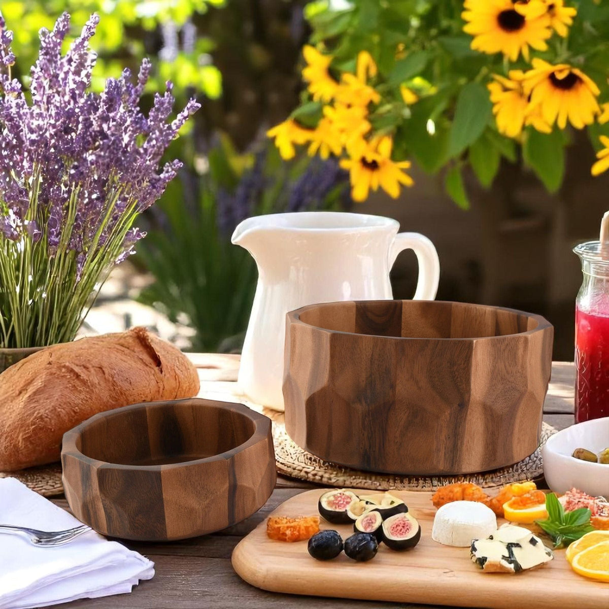 Arthur Court Wood Bowls / Boards Diamond Pattern Large Acacia  Wood Salad Bowl