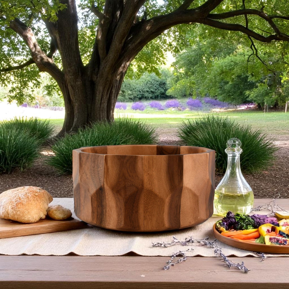 Arthur Court Wood Bowls / Boards Diamond Pattern Large Acacia  Wood Salad Bowl