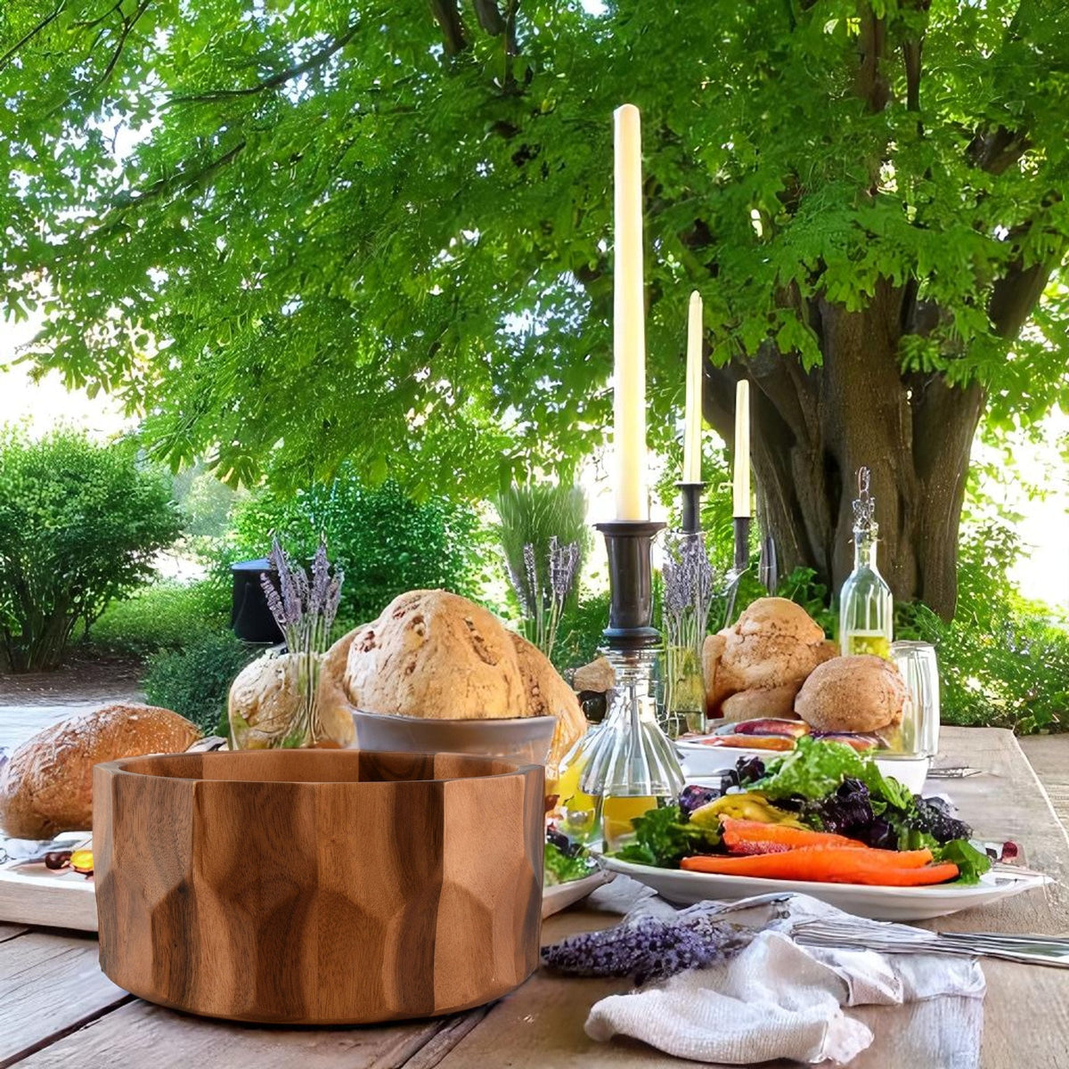 Arthur Court Wood Bowls / Boards Diamond Pattern Large Acacia  Wood Salad Bowl