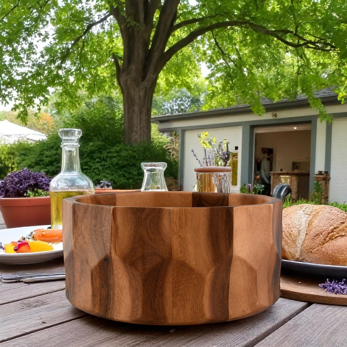 Arthur Court Wood Bowls / Boards Diamond Pattern Large Acacia  Wood Salad Bowl