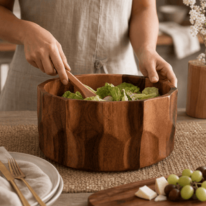 Arthur Court Wood Bowls / Boards Diamond Pattern Large Acacia  Wood Salad Bowl