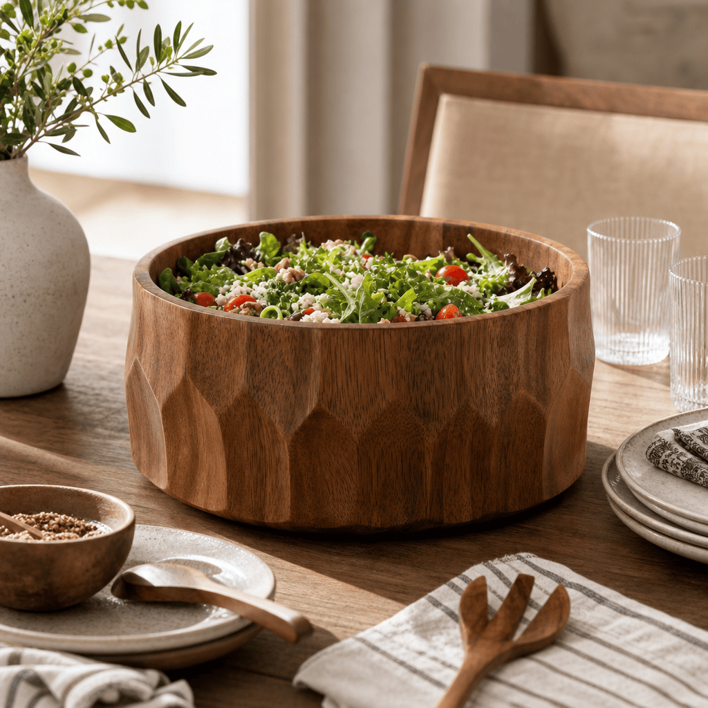 Arthur Court Wood Bowls / Boards Diamond Pattern Large Acacia  Wood Salad Bowl