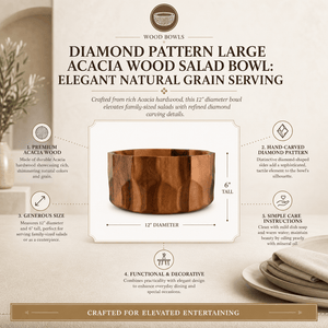 Arthur Court Wood Bowls / Boards Diamond Pattern Large Acacia  Wood Salad Bowl