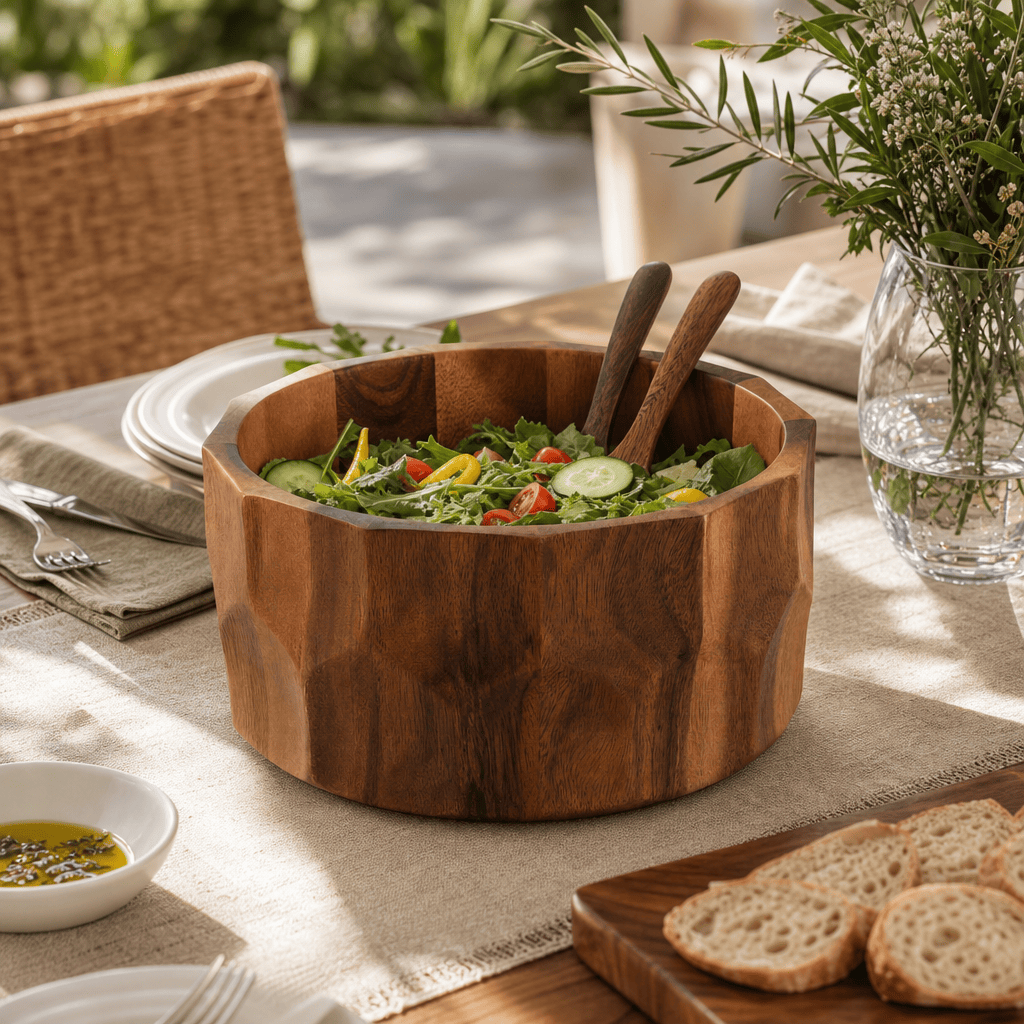 Arthur Court Wood Bowls / Boards Diamond Pattern Large Acacia  Wood Salad Bowl