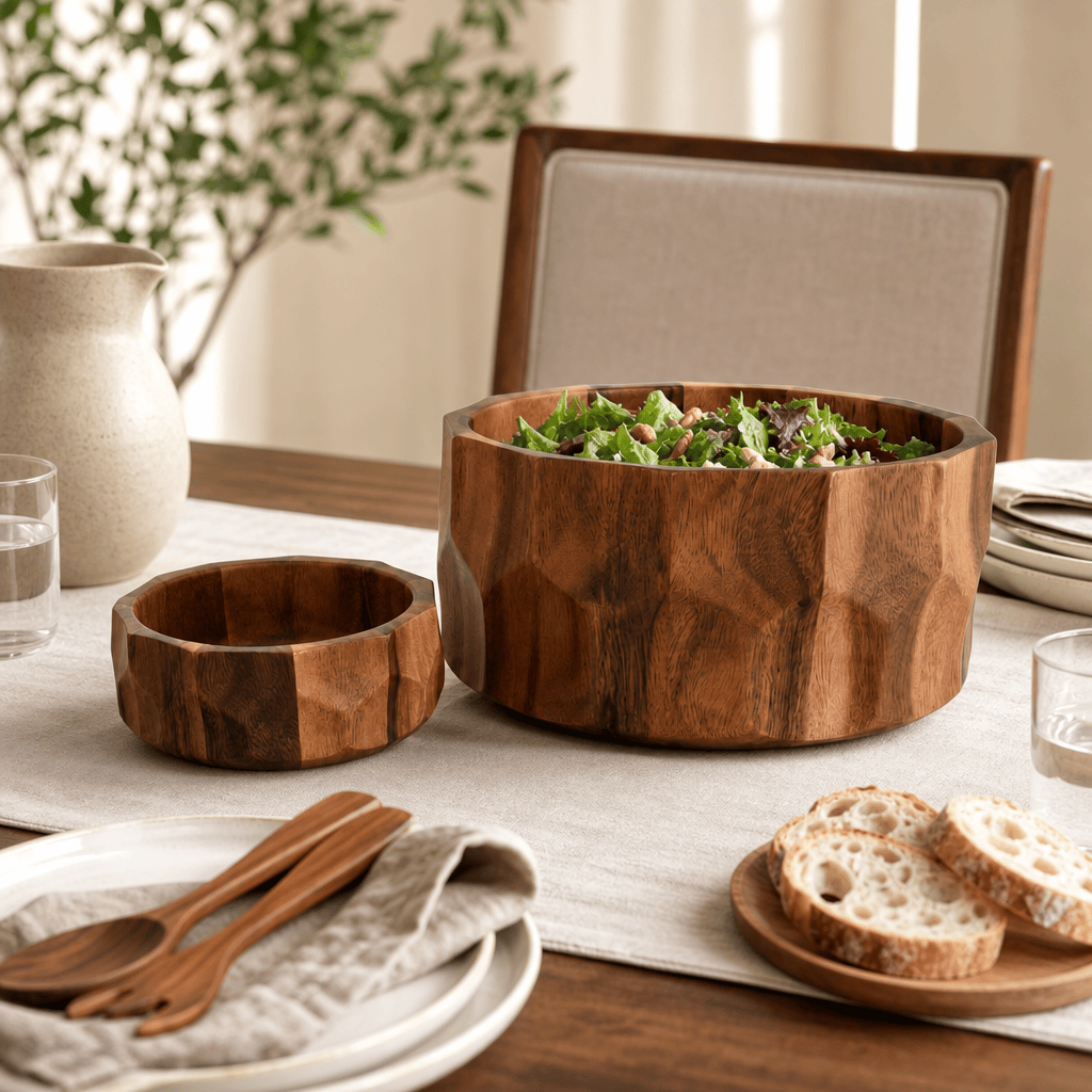 Arthur Court Wood Bowls / Boards Diamond Pattern Large Acacia  Wood Salad Bowl
