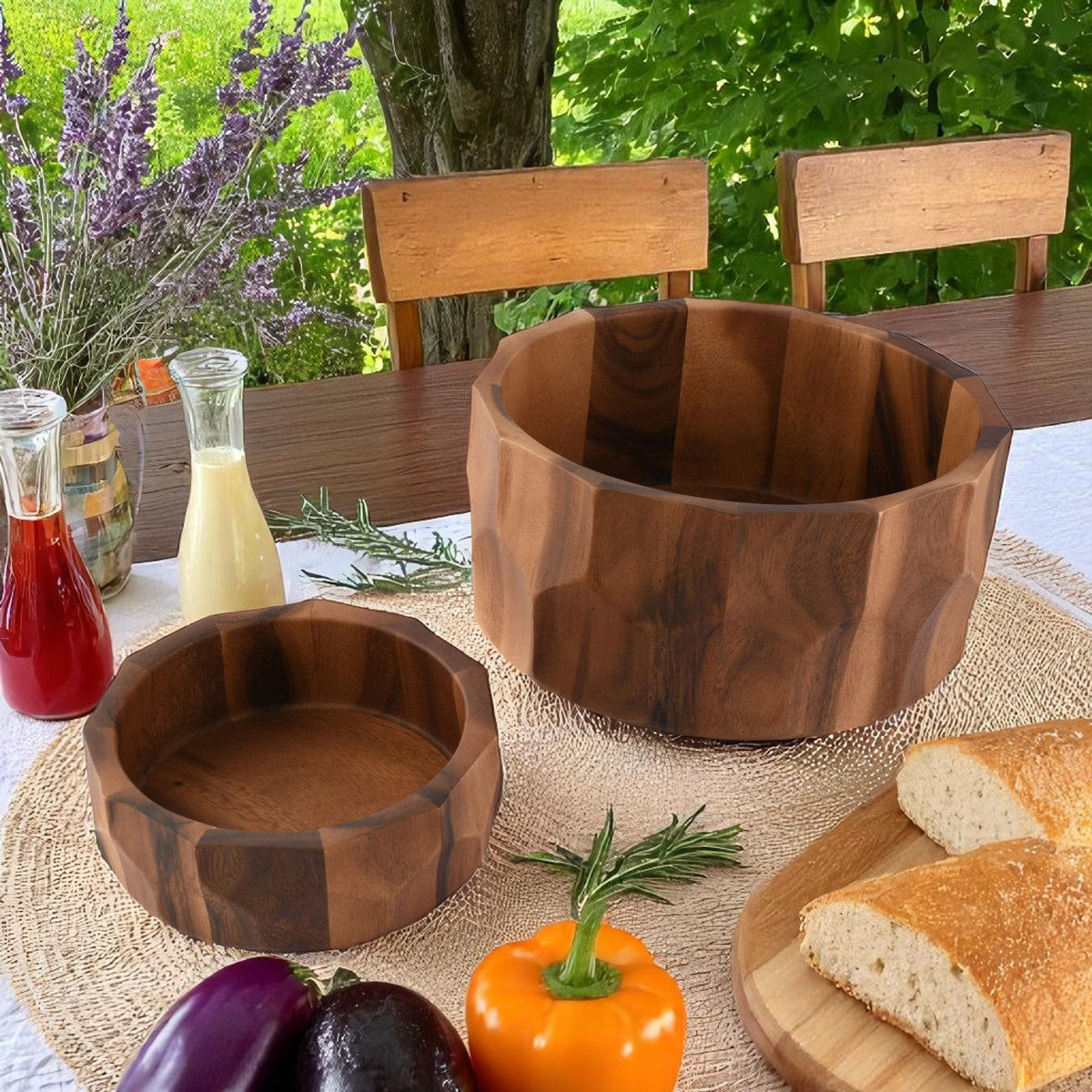 Arthur Court Wood Bowls / Boards Diamond Pattern Single Acacia  Wood Salad Bowl