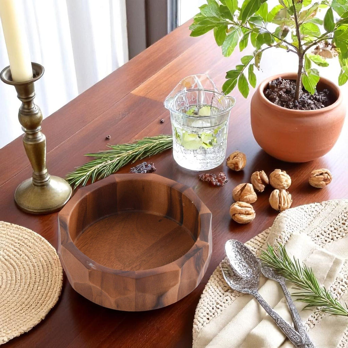 Arthur Court Wood Bowls / Boards Diamond Pattern Single Acacia  Wood Salad Bowl