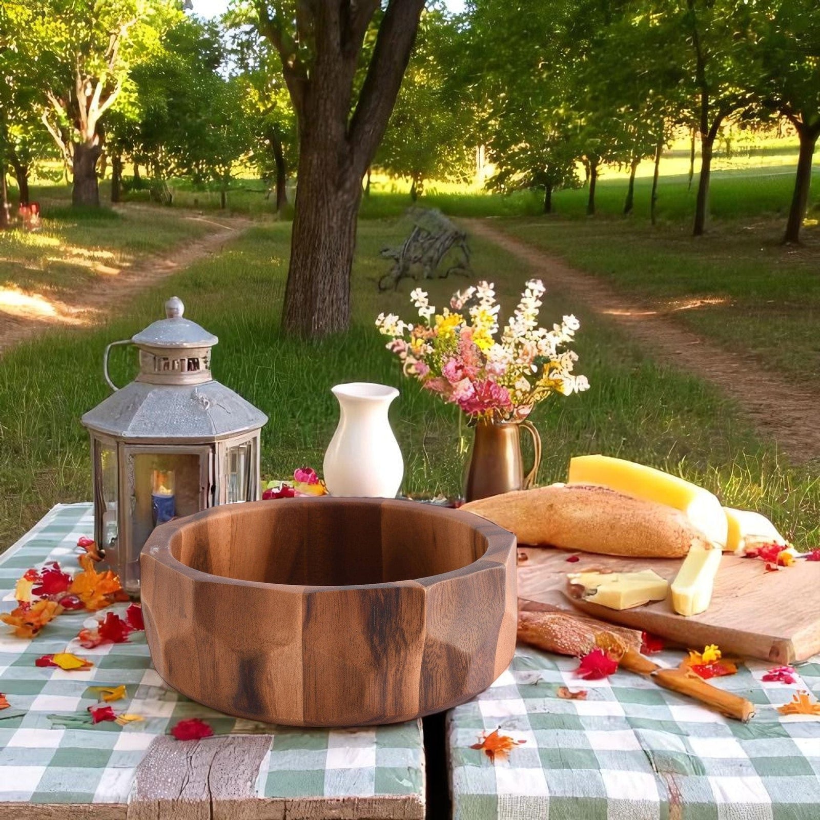 Arthur Court Wood Bowls / Boards Diamond Pattern Single Acacia  Wood Salad Bowl