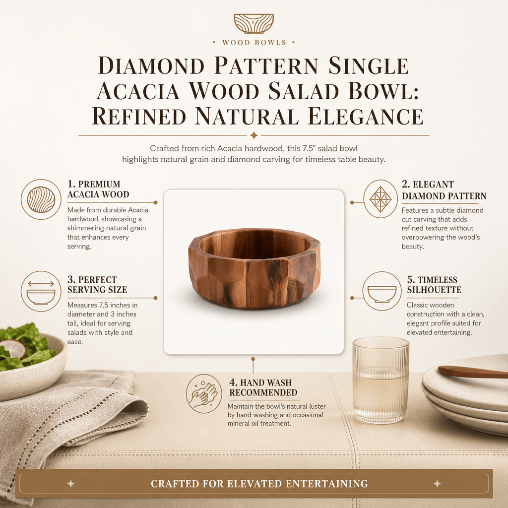 Arthur Court Wood Bowls / Boards Diamond Pattern Single Acacia  Wood Salad Bowl