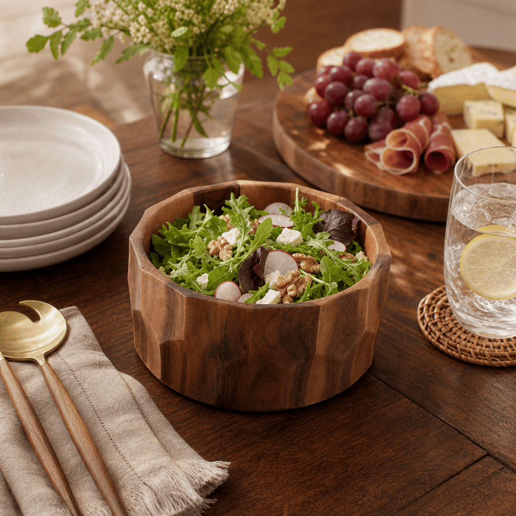 Arthur Court Wood Bowls / Boards Diamond Pattern Single Acacia  Wood Salad Bowl
