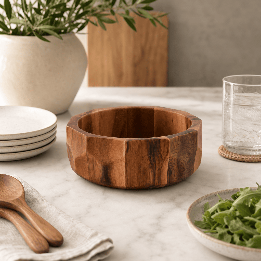 Arthur Court Wood Bowls / Boards Diamond Pattern Single Acacia  Wood Salad Bowl