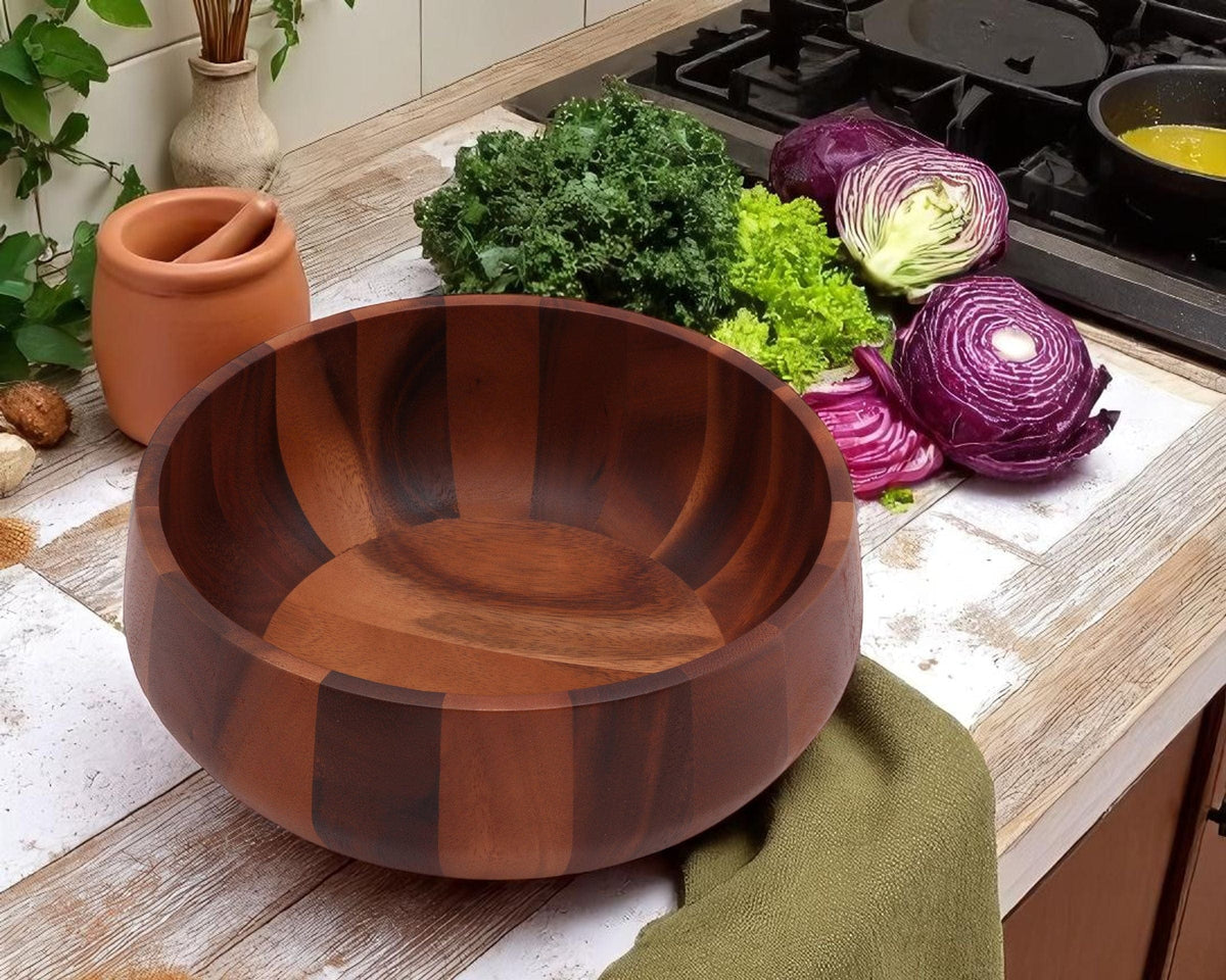 Arthur Court Wood Bowls / Boards Modern Round Acacia Wood Salad  Bowl Large