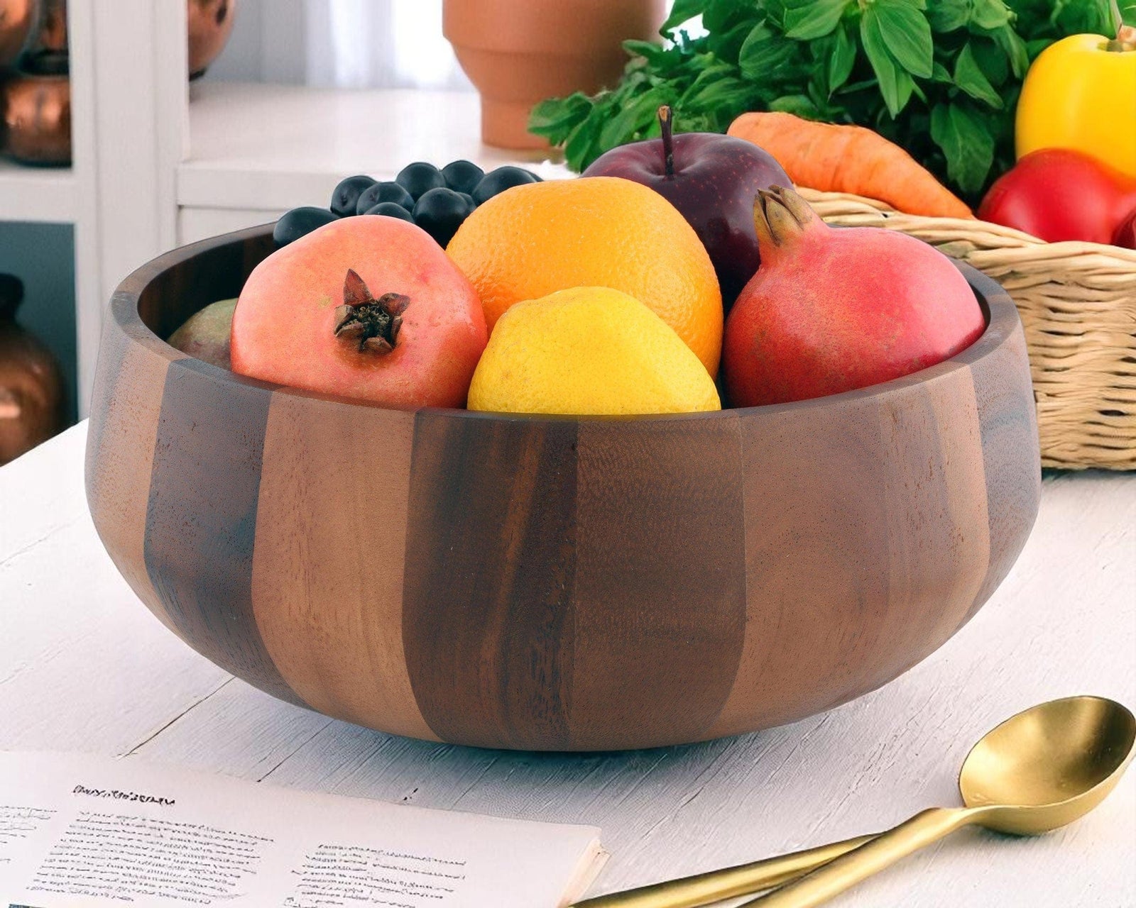 Arthur Court Wood Bowls / Boards Modern Round Acacia Wood Salad  Bowl Large