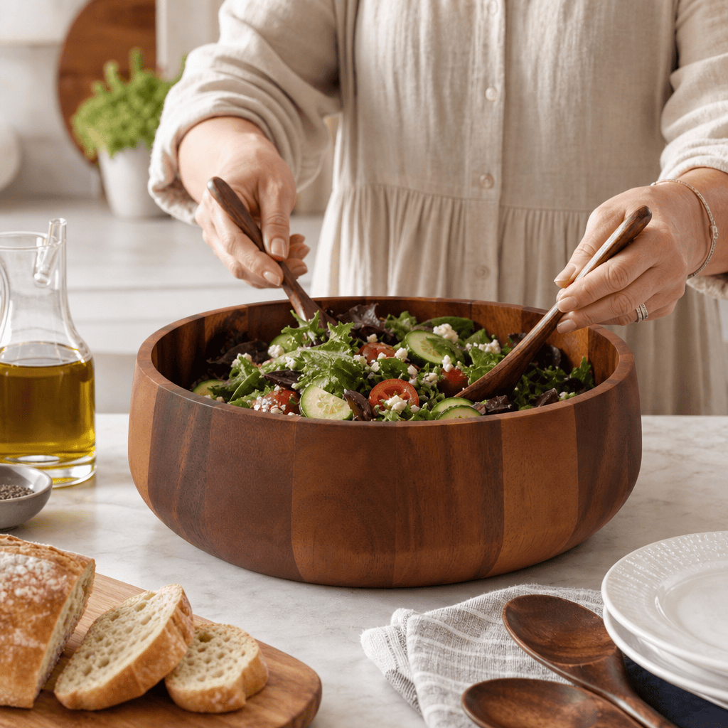 Arthur Court Wood Bowls / Boards Modern Round Acacia Wood Salad  Bowl Large