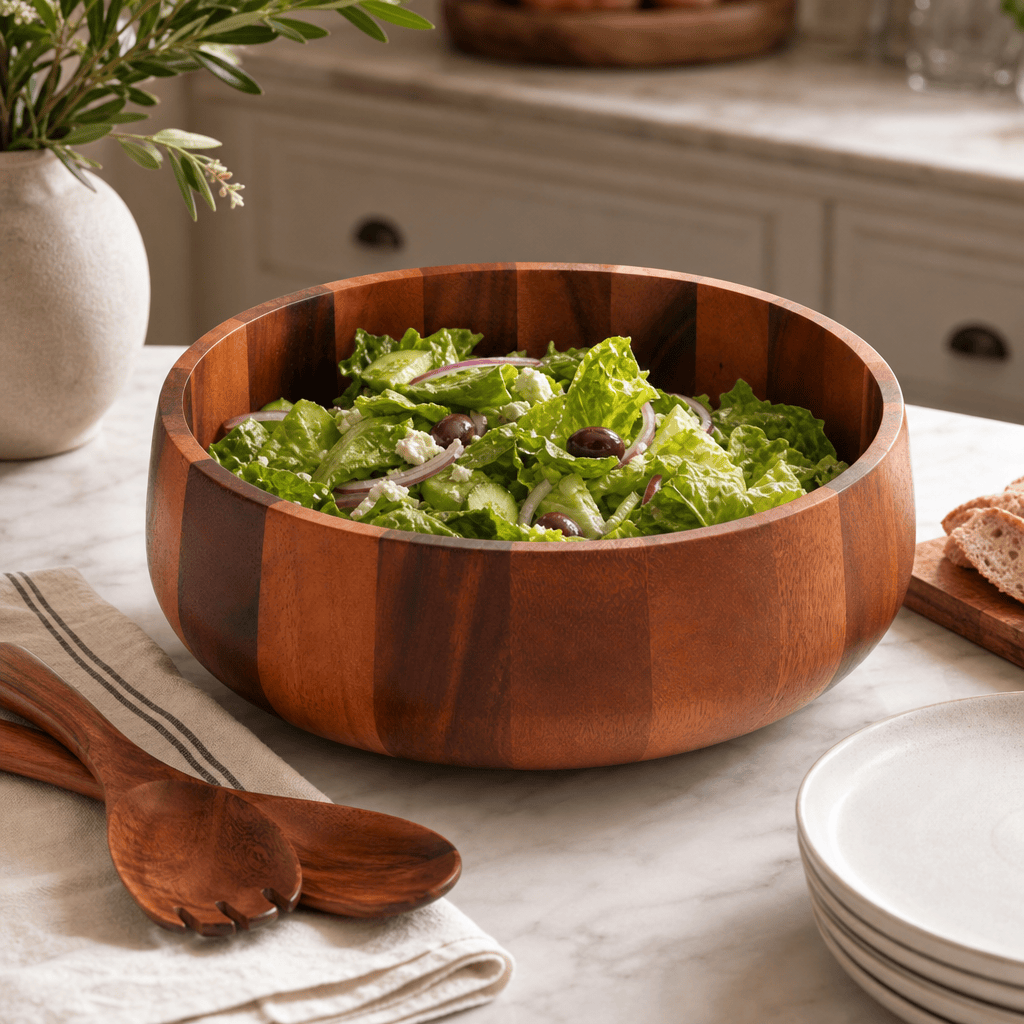Arthur Court Wood Bowls / Boards Modern Round Acacia Wood Salad  Bowl Large